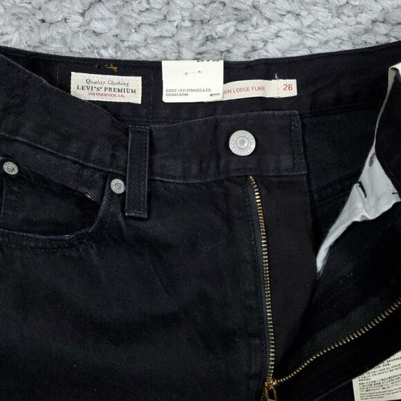 Levi's Premium High Loose Flare Jeans Black Revolve Size 26 x 32 Trainwreck - Picture 7 of 11